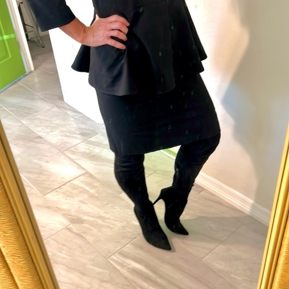 NWT Mina Audin,Defining Couture Craftsmanship,Black Peplum Power Dress,Size 40/8 - Picture 4 of 16